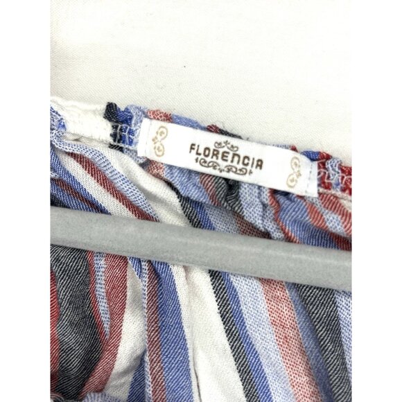 Florence Florencia Striped Boho 100% Linen Top Womens M Off Shoulder Tomato Girl - Picture 11 of 12